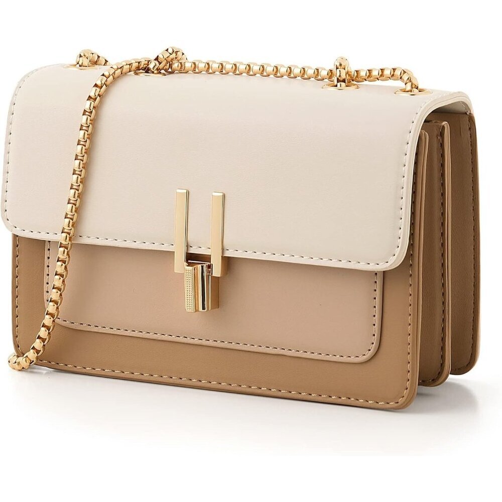 〽️Women #2 Beige Block Crossbody Bag Leather Shoulder Purse Medium